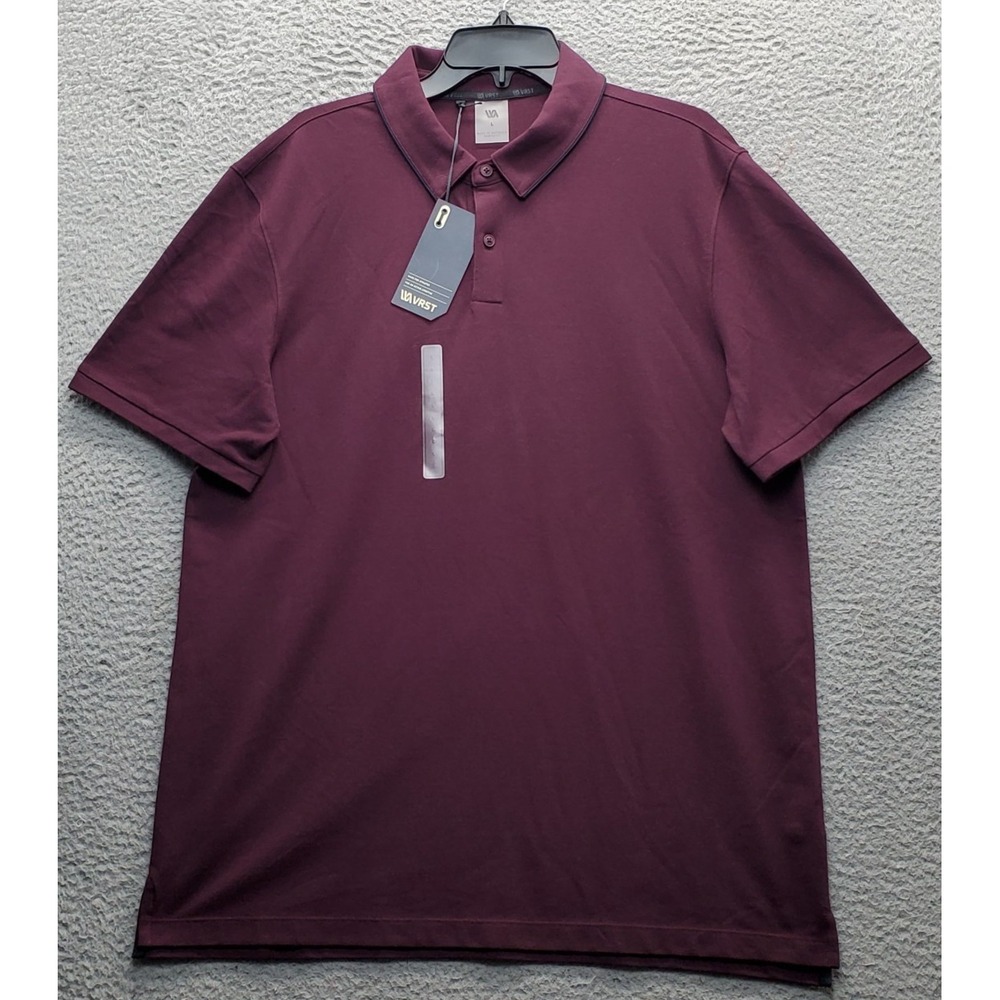 VRST Piping‎ Club Polo Shirt Mens Large Burgundy Short Sleeve Moisture Wicking